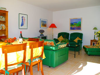 The comfortable living and dining area